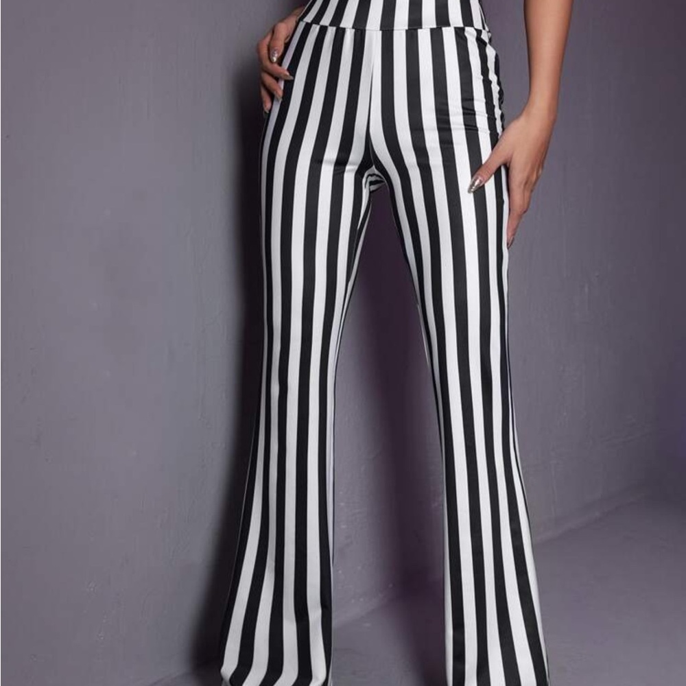 SHEIN Monochrome Striped Flare Pants